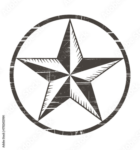 Distressed nautical star emblem in circular frame