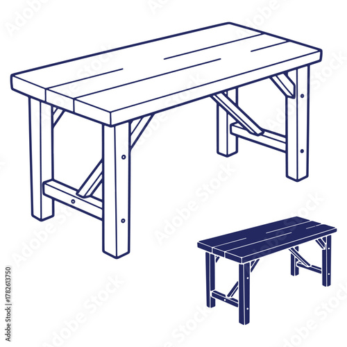 Isometric wooden picnic table vector illustration for outdoor seating arrangement designs projects and crafts