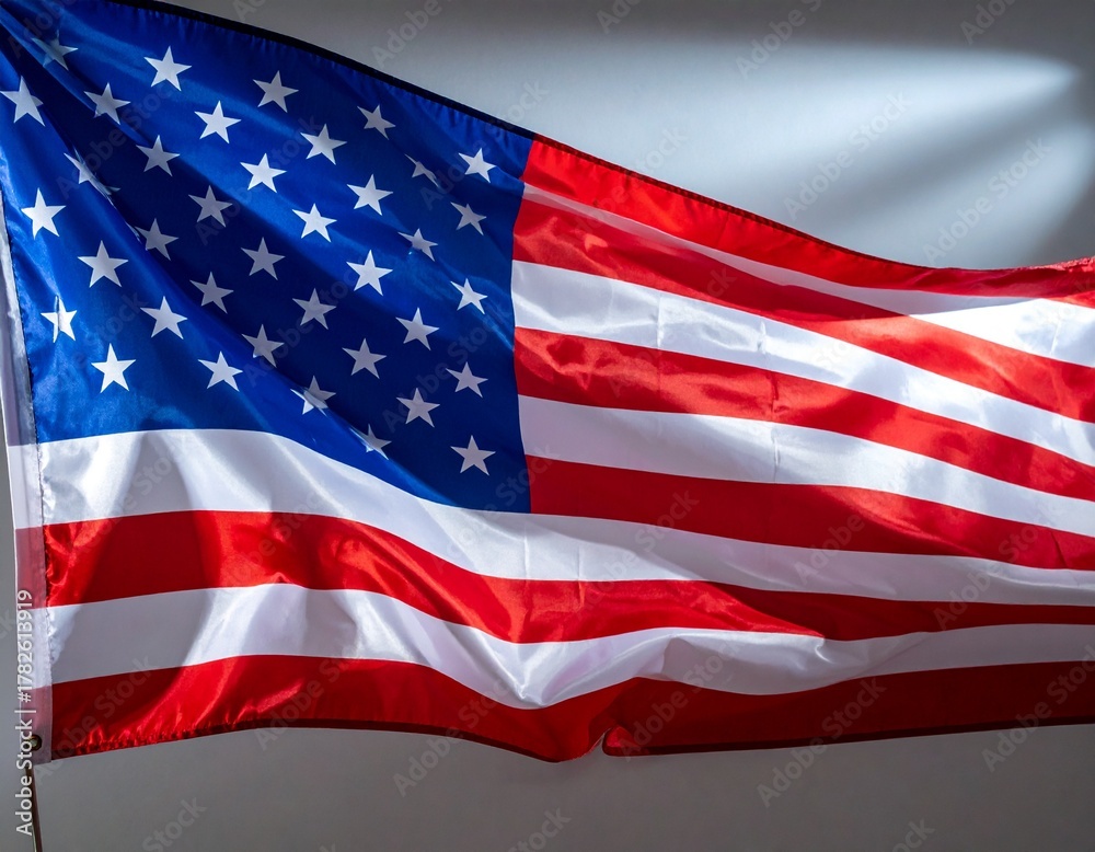 Fototapeta premium The Majestic American Flag Ripples in the Breeze Displaying Patriotic Symbolism and National Pride