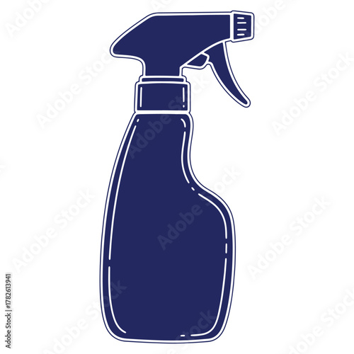 Navy blue cleaning spray bottle illustration for household chores and hygiene promotion