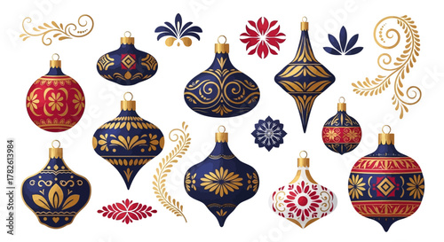 Ornate Blue and Gold Christmas Baubles