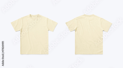T-Shirt for Mockup Isolated on Background. Regular Fit Off White T-Shirt. Flatlay T-Shirt from Front and Back Side.