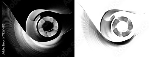 Φωτογραφία Dynamic abstract monochrome striped propellers spinning on black and white backgrounds