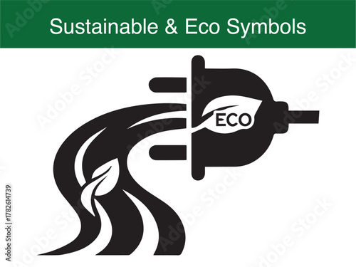 Eco electric plug with flowing leaf energy concept vector illustration