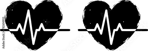 Red grunge stamp with heart and ecg
