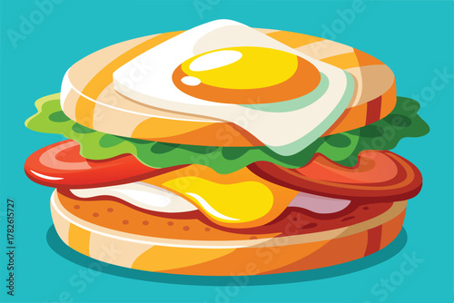Delicious open faced sandwich with egg tomato lettuce and bacon vector