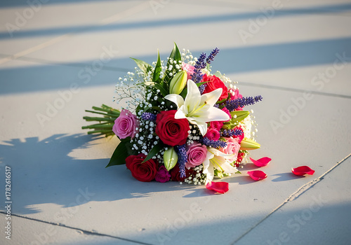 Beautiful Bouquet of Flowers on Concrete Surface