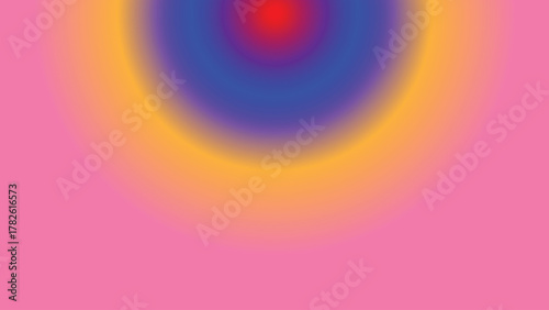 Top-centered concentric halo on pink background: soft red core with blue ring and golden glow for design and branding

