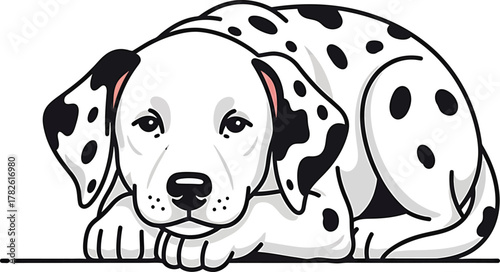 Resting Dalmatian Dog Puppy Illustration Vector on Transparent