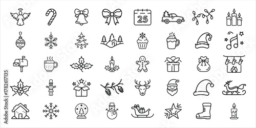 Collection of hand drawn christmas icons and symbols for holiday design