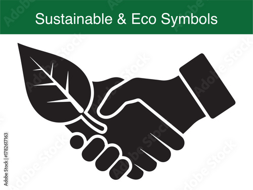 Eco handshake partnership leaf sustainability agreement trust symbol vector illustration