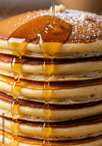 Stack of Pancakes with Dripping Honey