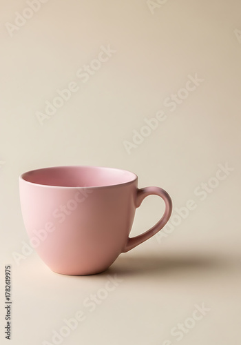 Minimalist Pastel Pink Cup on Beige Background