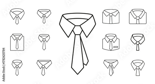 Variety of collar and tie designs shown in a minimalist line art style
