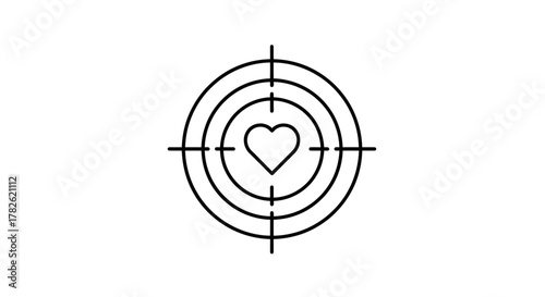 A heart symbol targeted within concentric circles and crosshairs design
