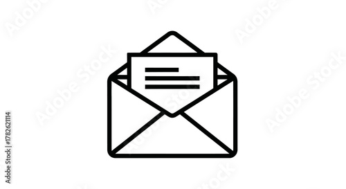 Simple black and white line drawing of an open envelope with letter