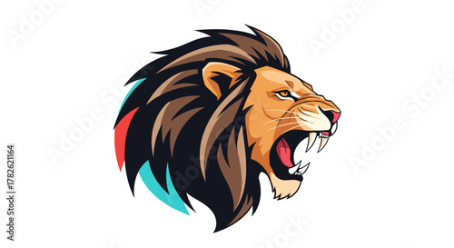 Ferocious lion head roaring with powerful mane and intense gaze a symbol of strength and courage.