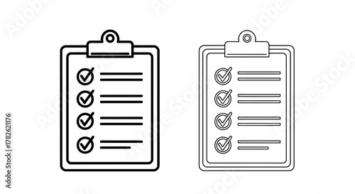 Two clipboard icons with checklist items and checkmarks depicted clearly