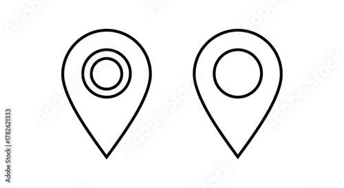 Two simple black and white location pin icons displayed closely together