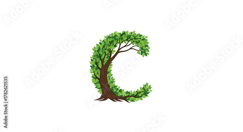 A stylized letter C formed by a tree with green leaves and brown bark.