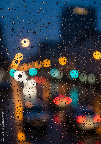 Rainy City Night with Blurred Lights