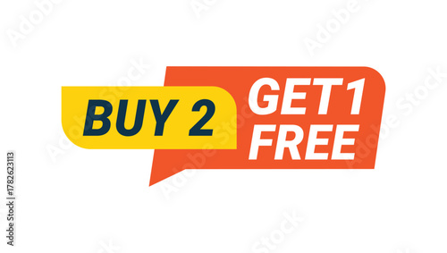 Buy two get one free. Buy 2 get 1 Free tags sale. Design blue and yellow style, Special offer design for business advertising, Banner design template for advertising. vector illustration.