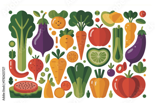 Flat design healthy vegetable and fruit pattern collection vector