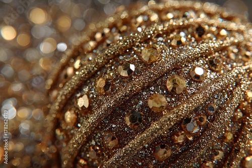 Glittering Shimmering Golden Ornament: Festive Decoration with Sparkling Bauble and Elegant Design for Holiday Cheer