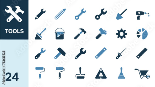 Construction and Repair Tools Icon Set wrench hammer