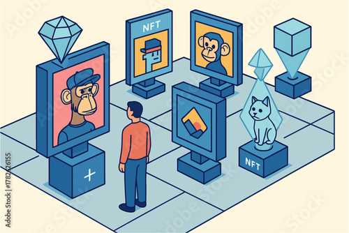 Exploring digital art and nfts in a 3d isometric gallery