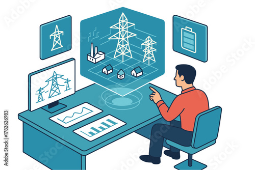 Energy control room with modern isometric design for efficient power management