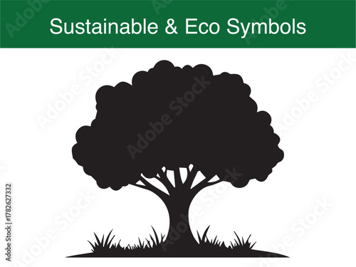 Large leafy tree silhouette natural forest botanical concept vector illustration