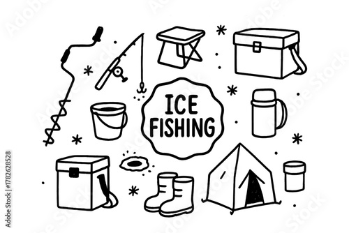 Ice fishing essentials: gear and equipment outline design for winter adventures