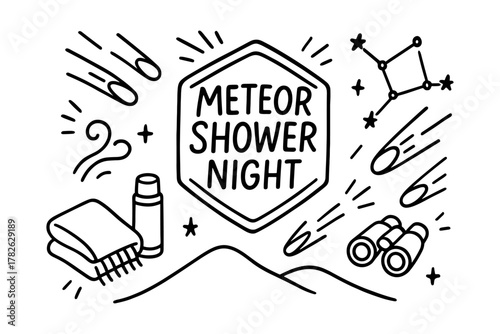Meteor shower night: stargazing with binoculars and blanket under a starry sky