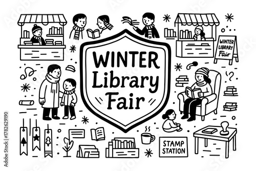 Charming winter library fair: cozy reading, books, and family fun activities