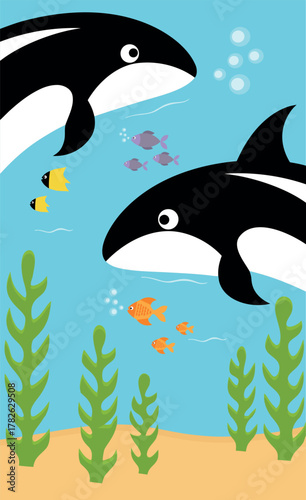 Cartoon vector illustration underwater landscape