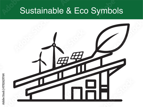 Eco friendly house with solar wind renewable energy vector illustration