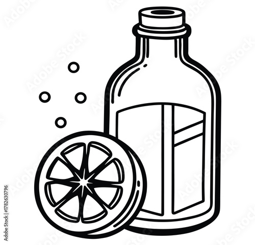 Essential Nutrients Bottle of Vitamin C and Zinc Syrup with Orange Slice for Boosting Immunity and Health