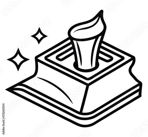 Line Art Illustration of a Bedside Table with a Lamp, Emitting a Soft Glow, Representing Comfort and Relaxation