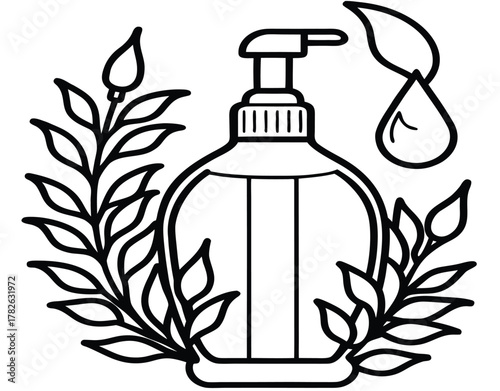 Herbal Foam Sanitizer with Leaves on White Background A Clean and Natural Hygiene Solution