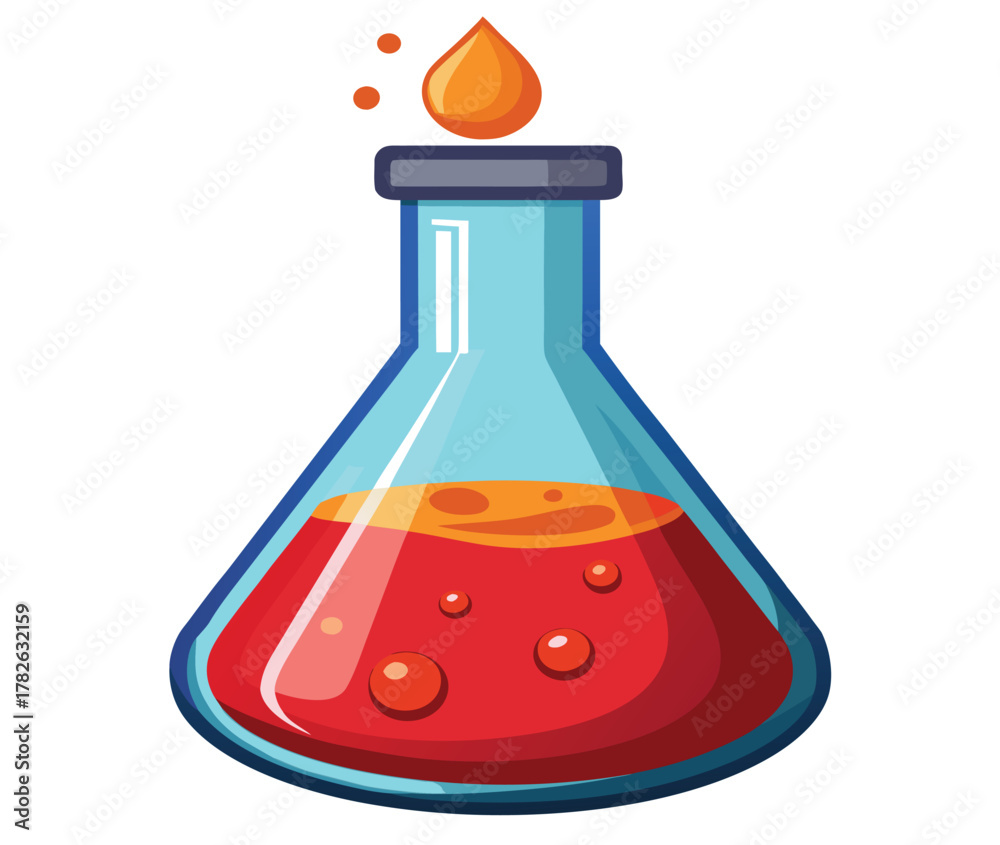 Obraz premium Potion Creation Vibrant Conical Flask with Red Liquid, Perfect for Science, Halloween, and Gaming Designs
