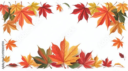 Autumn Maple Leaves in Red, Orange, and Yellow Forming Decorative Border
