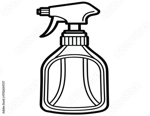 Detailed Outline of a Spray Bottle A Clear and Simple Black and White Illustration Depicting a Common Household Cleaning Tool, Perfect for Various Design Projects and Educational Materials