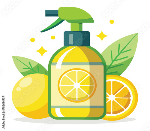 Lemon Citrus Surface Sanitizer Spray for Cleaning, Freshening, and Disinfecting in a Vector Illustration