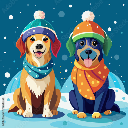 two dogs in winter