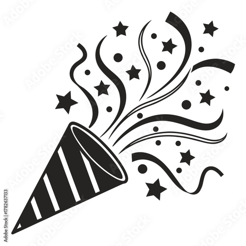 Party Popper Exploding with Confetti and Streamers celebration