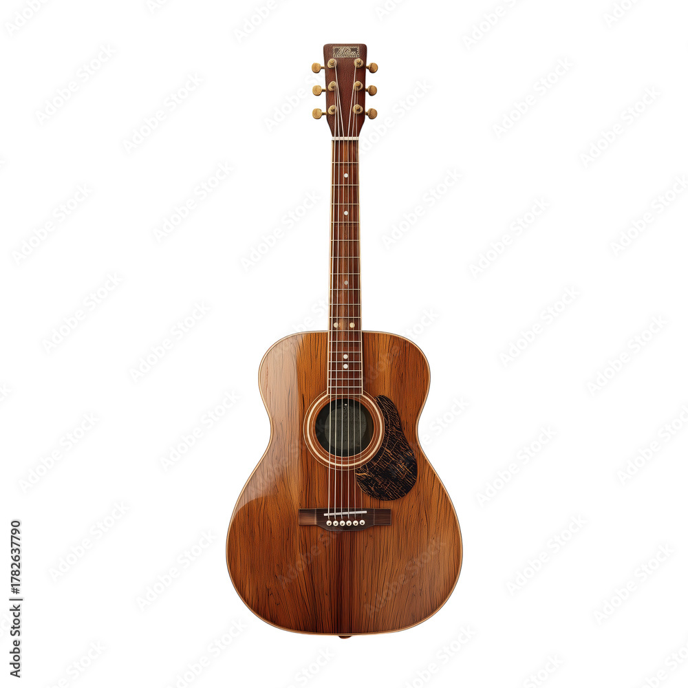 Obraz premium Beautiful Acoustic Guitar Displayed on a White Background Highlighting Its Craftsmanship and Design