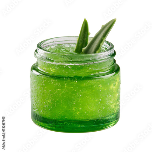 Fresh Aloe Vera Gel in a Glass Jar With Vibrant Green Color and Plant Leaves
