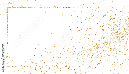  Frame with gold glitter sprinkled on it with a simple background.