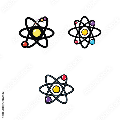 Stylized Atomic Structure Logo Concept with Orbiting Electrons Education and Technology Symbol